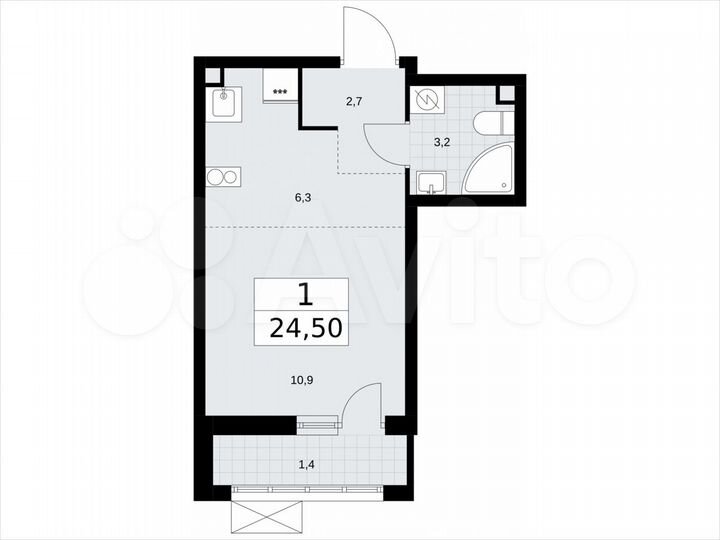 Квартира-студия, 24,5 м², 2/9 эт.