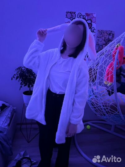 Пушистая зип худи с ушками