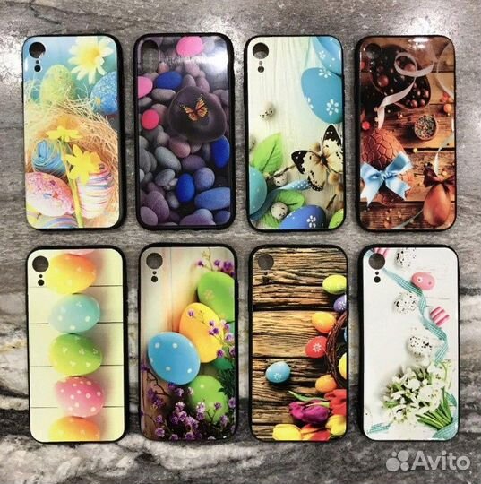 Чехол для iPhone XR с глянцевым принтом и стразами