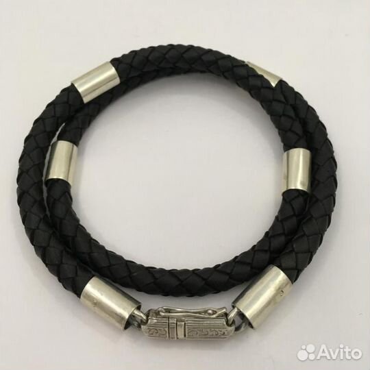 Кожаный гайтан на шею, 60 см серебро