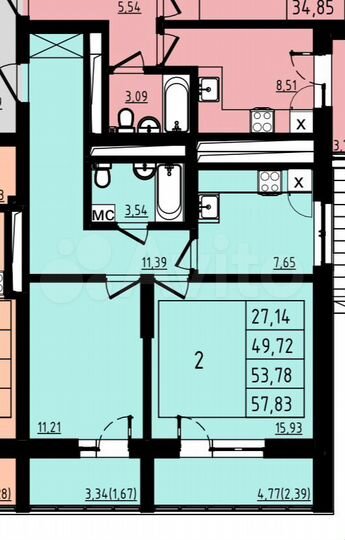 2-к. квартира, 57,8 м², 5/25 эт.