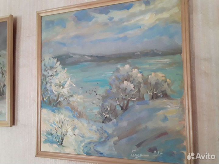 Картина маслом зимний пейзаж