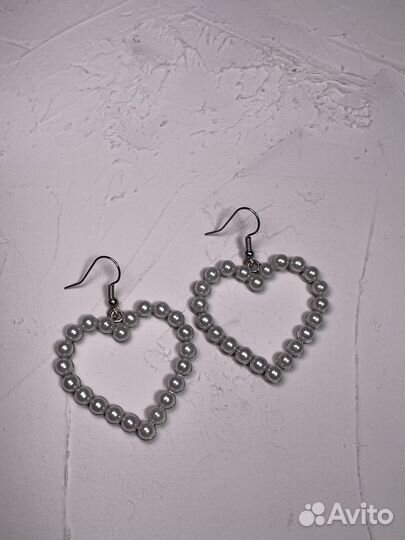 Серьги сердечки из жемчуга
