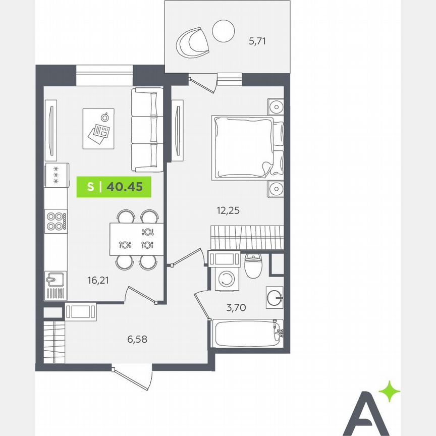 1-к. квартира, 40,5 м², 11/12 эт.