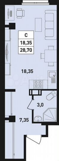 Квартира-студия, 28,7 м², 16/18 эт.