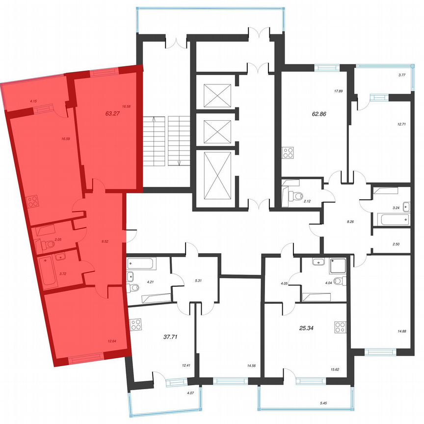 2-к. квартира, 65,4 м², 16/22 эт.