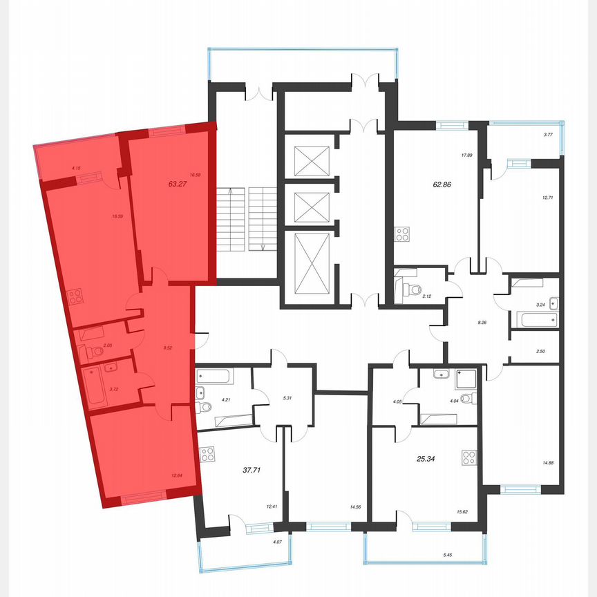 2-к. квартира, 65,4 м², 16/22 эт.