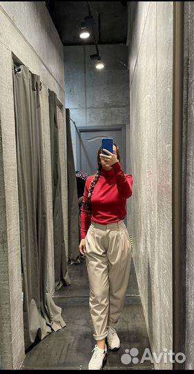 Брюки кожаные бежевые