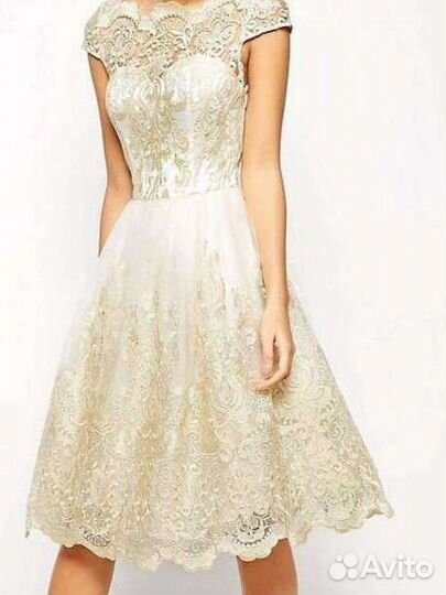 Платье золотистое с вышивкой на свадьбу или выпуск