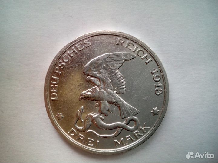 3 марки 1913 Пруссия Толпа Серебро 900 UNC Оригина