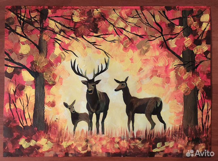 Олени в осеннем лесу