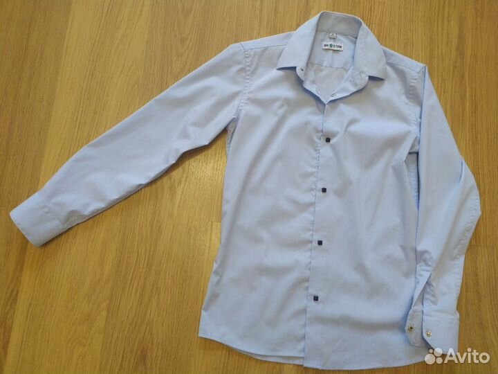 Рубашка для мальчика на кнопках голубая 134-140
