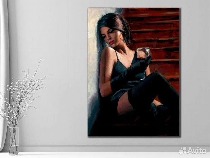 Картина маслом девушка с бокалом