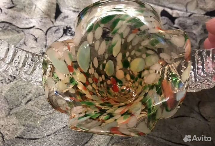 Ваза Корзинка Конфетница Цветное Стекло Винтаж