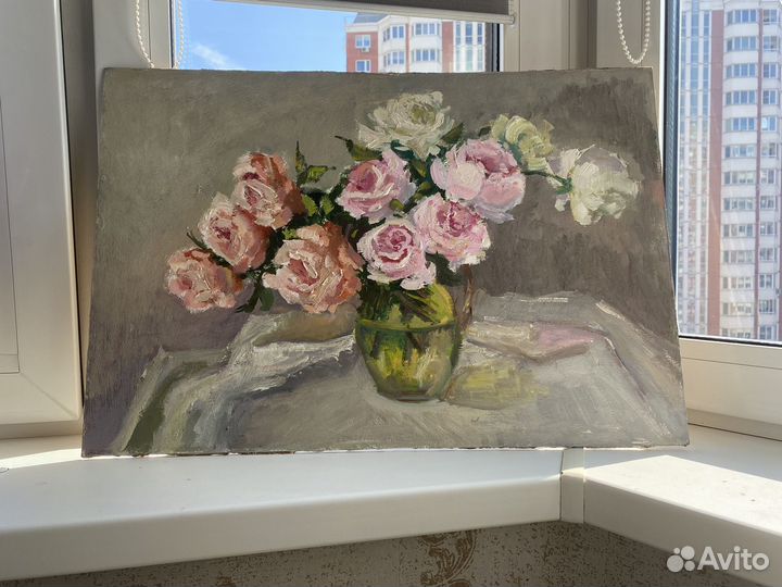 Картина маслом цветы пионы в вазе