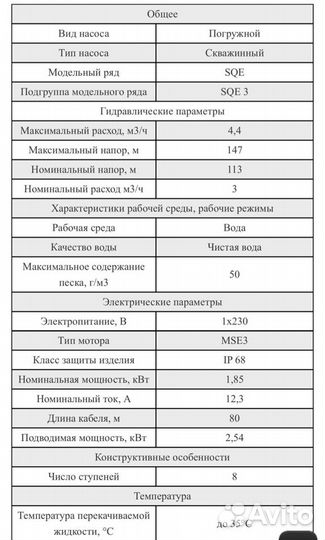 Насос для скважины grundfos sqe 3-105 комплект