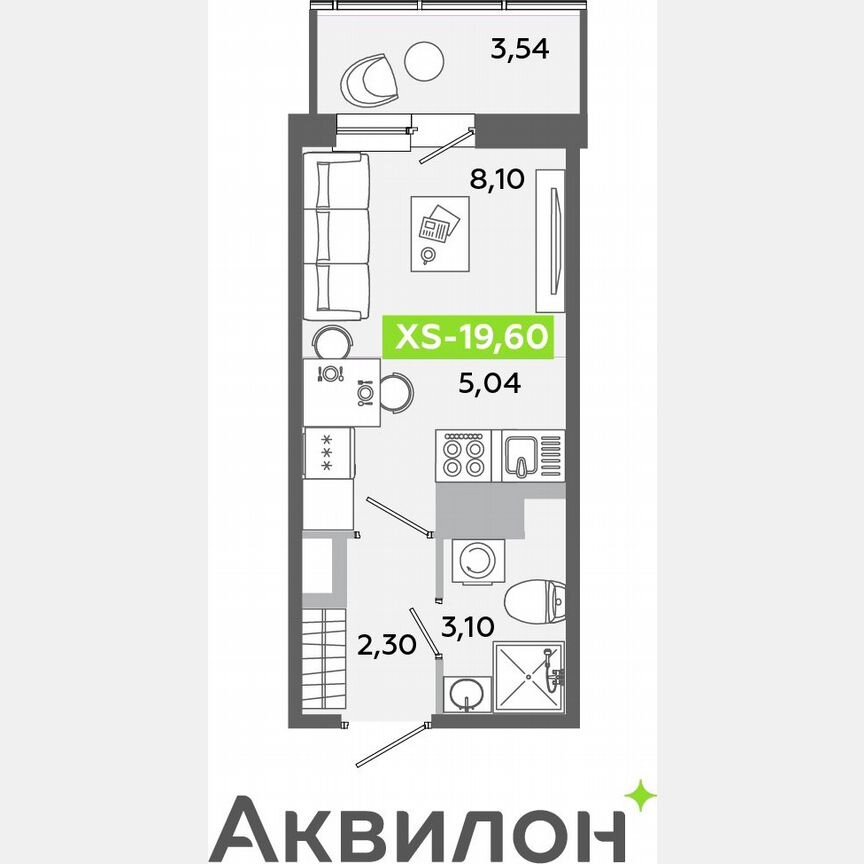 Квартира-студия, 19,6 м², 12/12 эт.