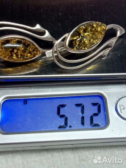 Серебряные Серьги СССР с Янтарем