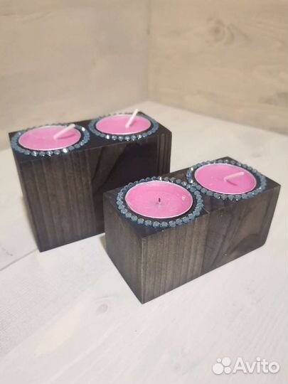 Подсвечник из дерева со стразами