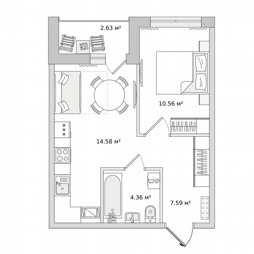 1-к. квартира, 39,7 м², 2/16 эт.