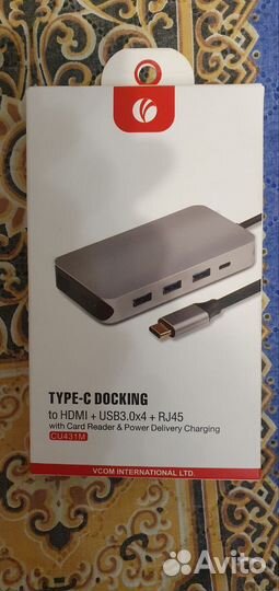 Док станция vcom CU431 Type-C Ethernet hdmi SD TF