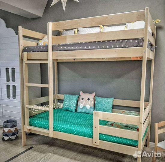 Кровать двухьярусная без покраски. Без крыши