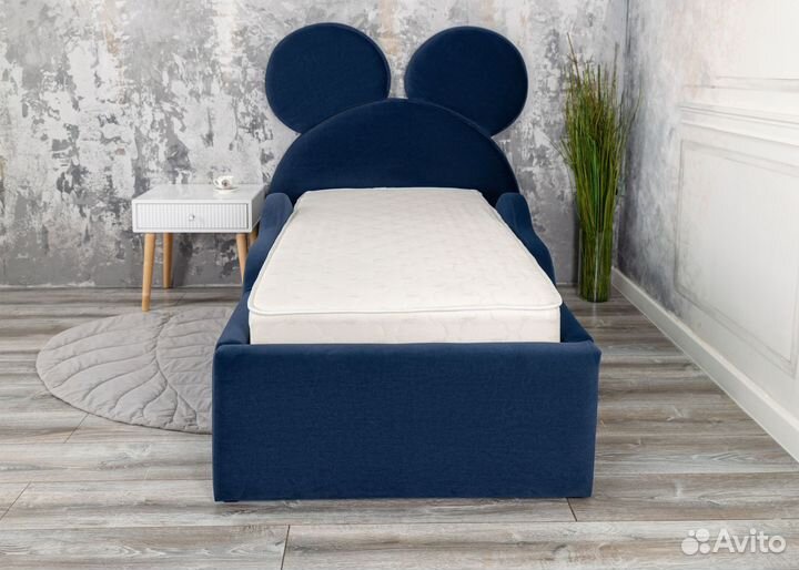 Кровать детская 80х160 Микки синий велюр
