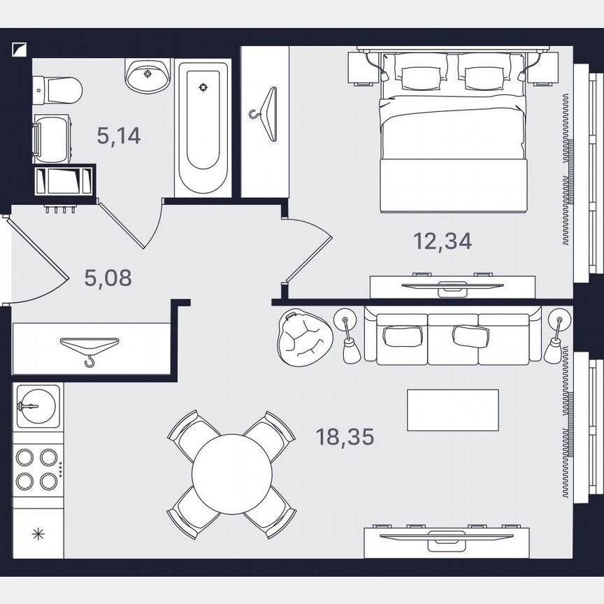 2-к. апартаменты, 40,9 м², 4/24 эт.