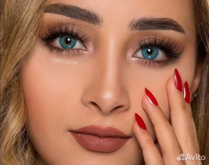 Цветные линзы голубые новые контейнер жидкость