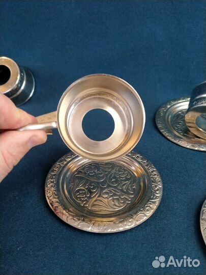 Мельхиоровый подстаканник с блюдцем СССР