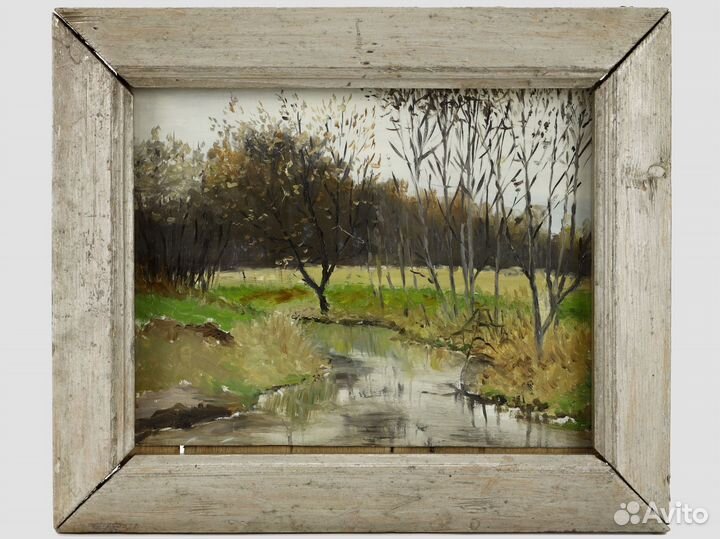 Картина антикварная маслом на холсте, пейзаж