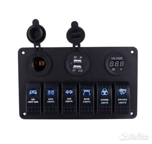 Панель на 6 кнопок с USB, вольтметр, прикуриватель