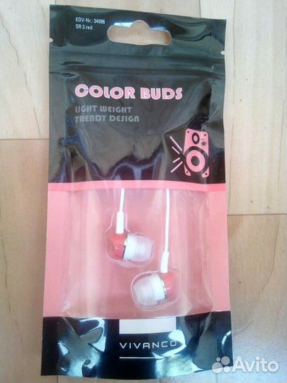 Наушники немецкой Vivanco Color Buds красные новые