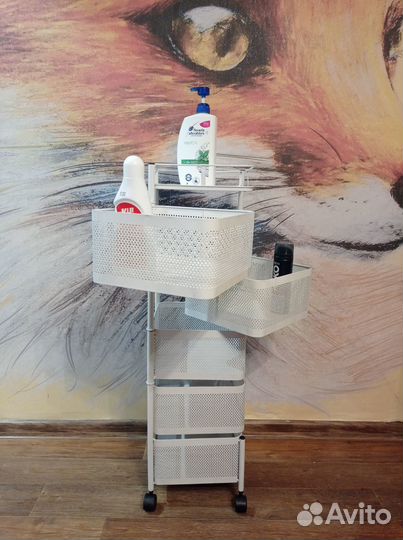 Косметологическая тележка 5 полок. Белая/Черная