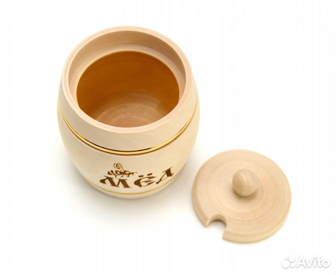 Бочонок для меда 0,5 кг с вырезом в крышке под ложку