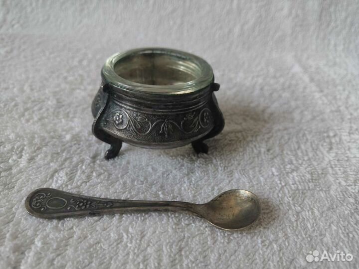 Солонка с ложечкой мельхиор СССР