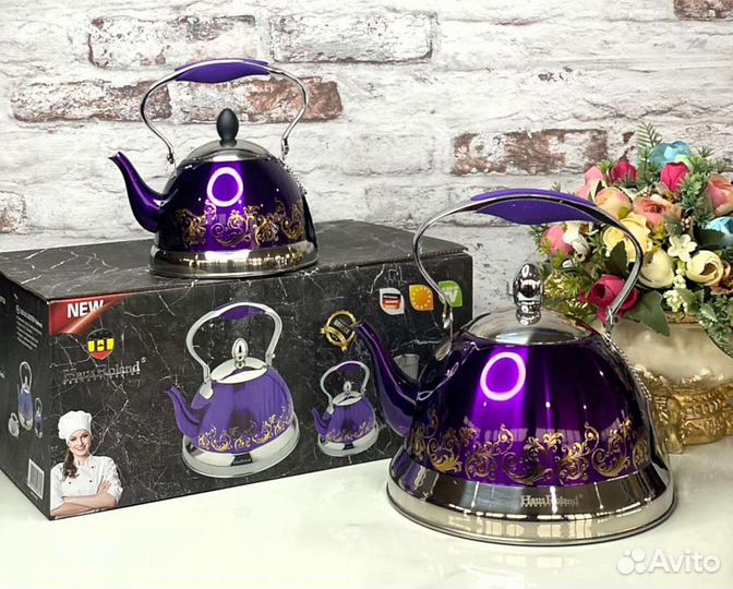 Набор Чайник+Заварник с золотым орнаментом