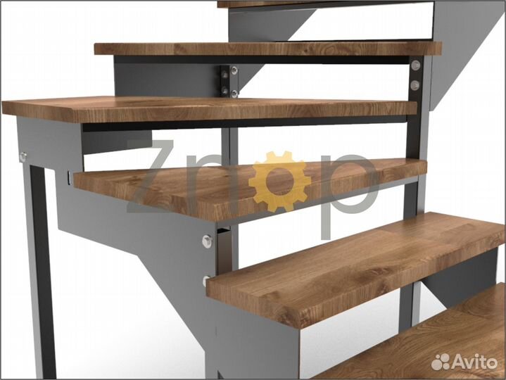 Чертеж Г-образной лестницы с забежными ступенями