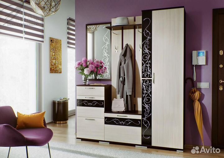 Модульная прихожая стекло с фотопечатью и стразами