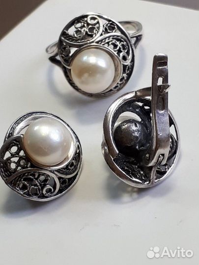 Серебро 875 пробы, ссср. жемчуг