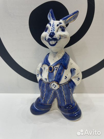 Статуэтка гжель с позолотой / Заяц