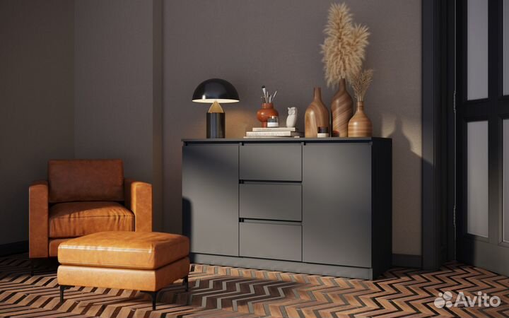 Комод Челси 2 двери 3 ящика Белый/Графит