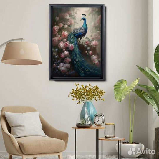 Картина маслом павлин в пионах