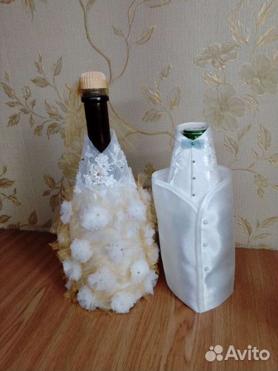 Свадебные украшения на бутылки