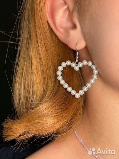 Серьги сердечки из жемчуга