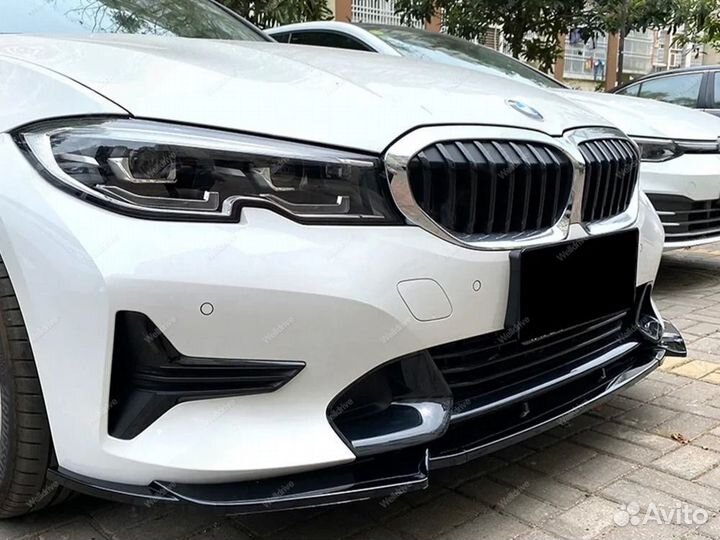 Губа передняя BMW 3 G20 без М пакета черная