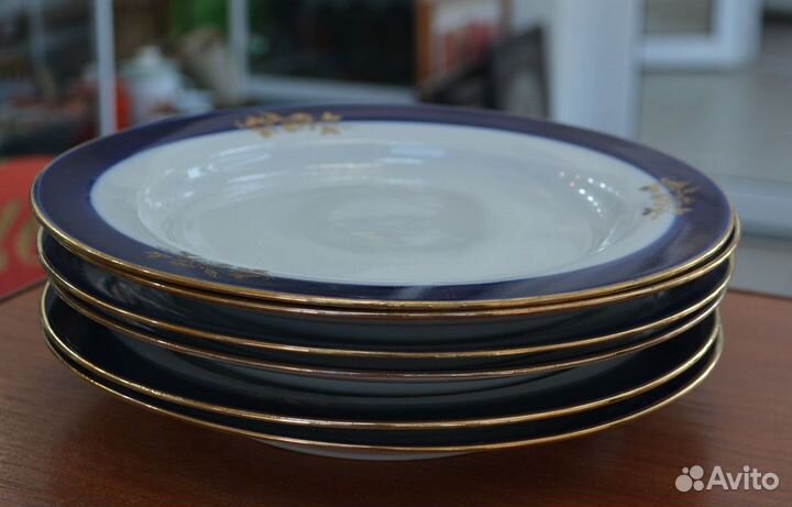 Фарфоровые столовые тарелки 6 шт- дулево (кобальт