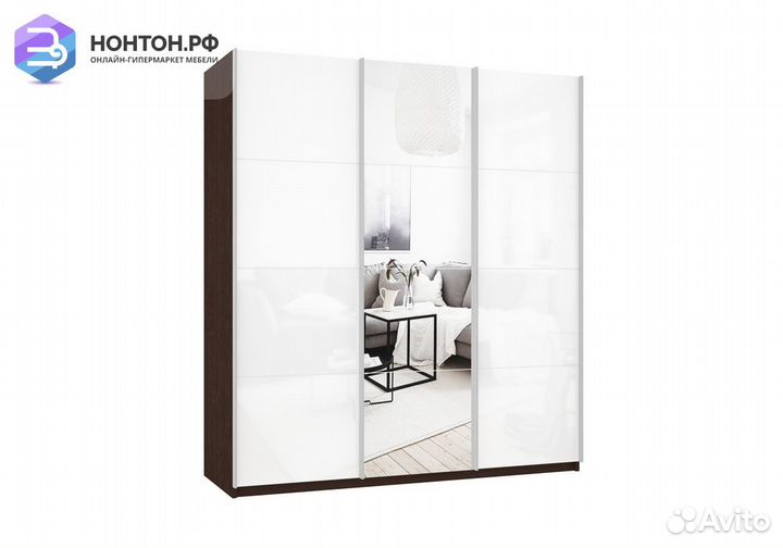 Шкаф-купе 3-х створчатый с зеркалом Прайм белое ст