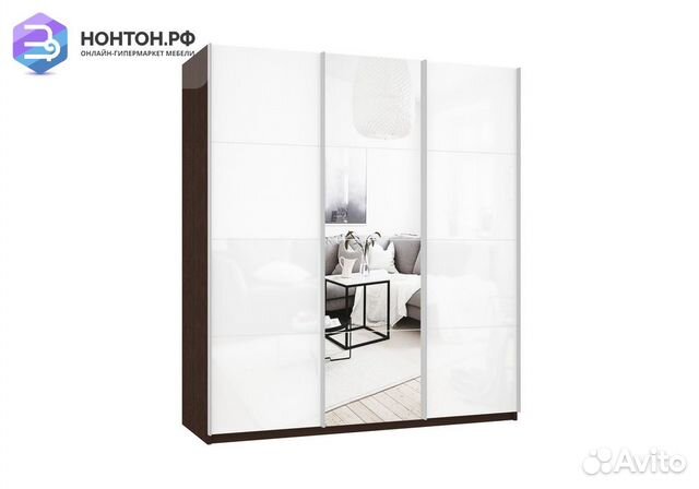 Шкаф-купе 3-х створчатый с зеркалом Прайм белое ст