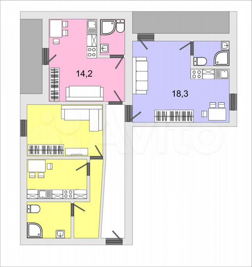 Комната 14,2 м² в 1-к., 1/5 эт.